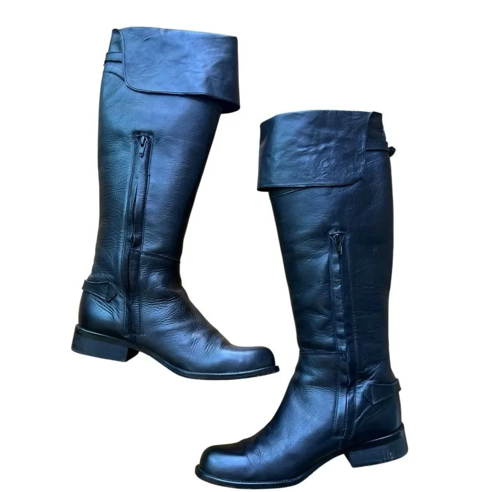 Steve Madden Above the knee Black Leather Silver Buckles Riding Boots Sz 8.5